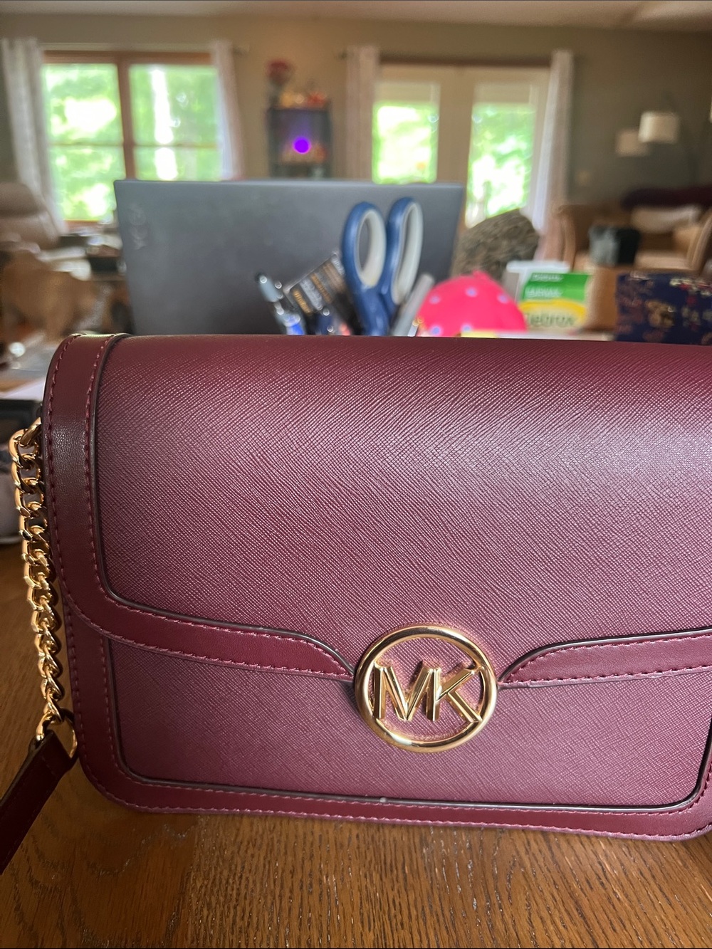 Michael Kors Saffiano Crossbody Bag - Wine( Authentic)